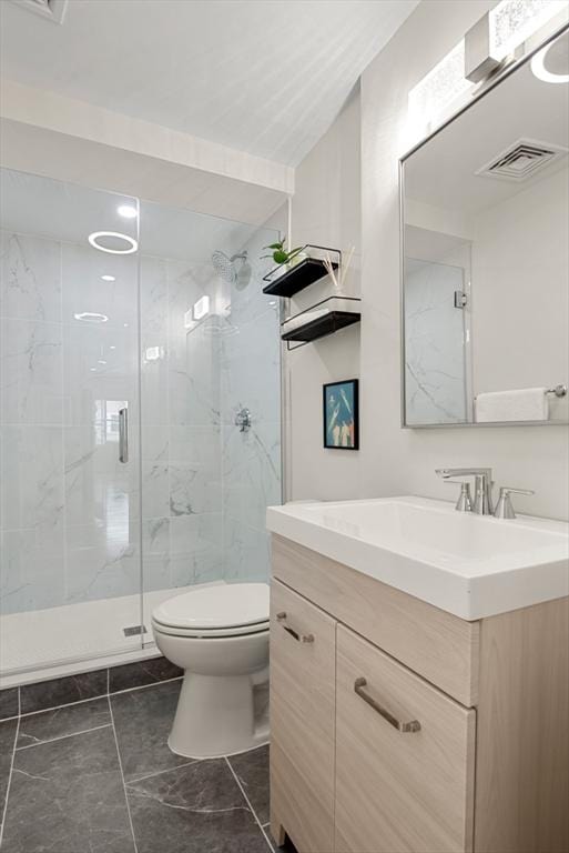 34 Leniston St Unit 2, Boston, MA 02131 - bathroom featuring vanity, a marble finish shower, and toilet