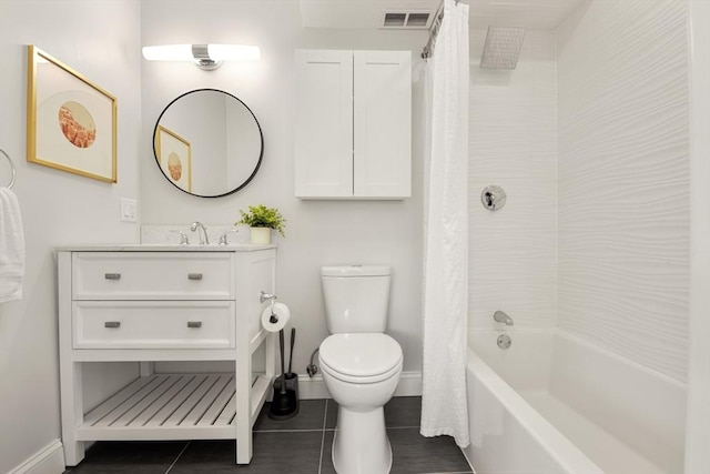 34 Leniston St Unit 2, Boston, MA 02131 - bathroom featuring toilet, vanity, baseboards, shower / bath combination with curtain, and tile patterned floors