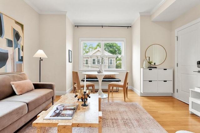 34 Leniston St Unit 2, Boston, MA 02131 - living room featuring light wood-style floors, ornamental molding, and baseboards