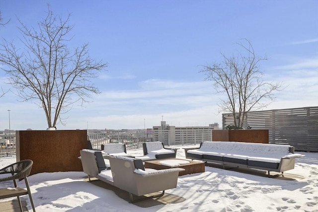 view of snow covered patio