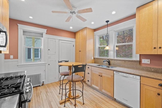 kitchen with a sink, appliances with stainless steel finishes, and light brown cabinets