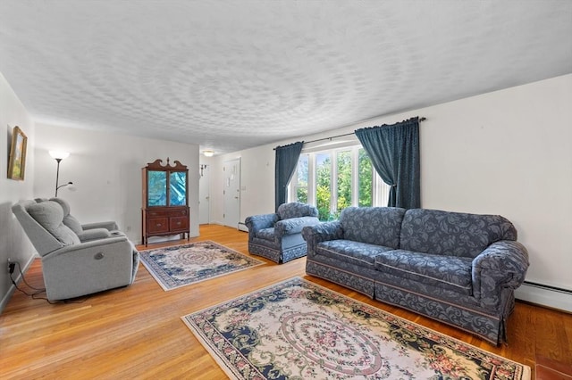 22 Edgewood Ave, West Boylston, MA 01583 - living room featuring light wood-style flooring, baseboard heating, and a baseboard radiator