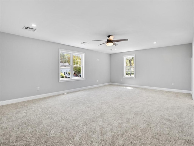 310 Old Westport, Dartmouth, MA 02747 - empty room featuring ceiling fan, plenty of natural light, baseboards, recessed lighting, and light carpet