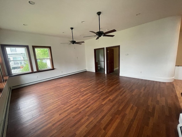 20 Cross St, Salem, MA 01970 - spare room with dark wood-style floors, a baseboard heating unit, a ceiling fan, and recessed lighting