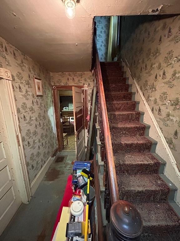 270 Holtshire Rd, Orange, MA 01364 - stairs featuring wallpapered walls