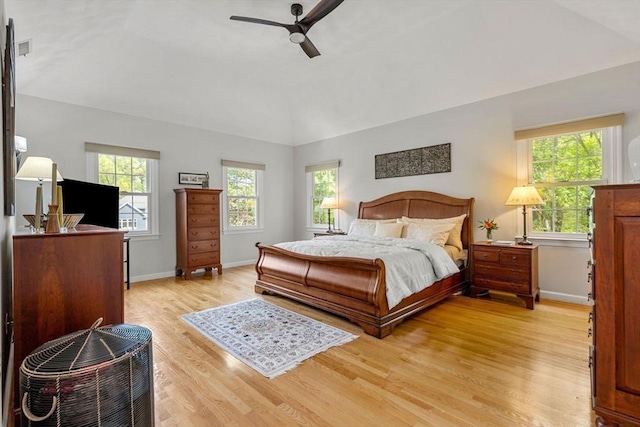 6 Bishop Ln, Middleton, MA 01949 - bedroom featuring light wood-style flooring, lofted ceiling, baseboards, and ceiling fan