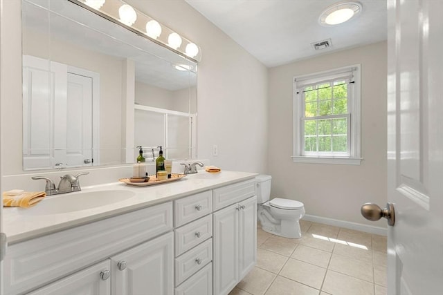 6 Bishop Ln, Middleton, MA 01949 - bathroom with double vanity, toilet, tile patterned flooring, a shower stall, and baseboards