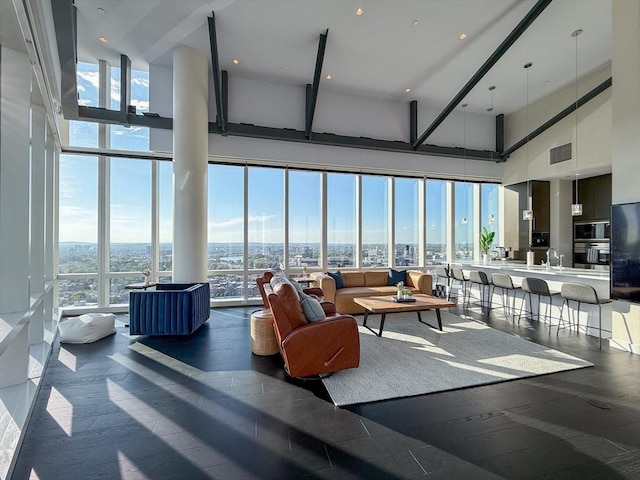 188 Brookline Ave Unit Ph29A, Boston, MA 02215 - living area with a high ceiling and expansive windows