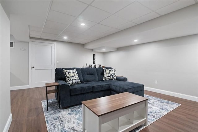 27 Sophia Dr, Rehoboth, MA 02769 - living area with baseboards, wood finished floors, recessed lighting, and a drop ceiling