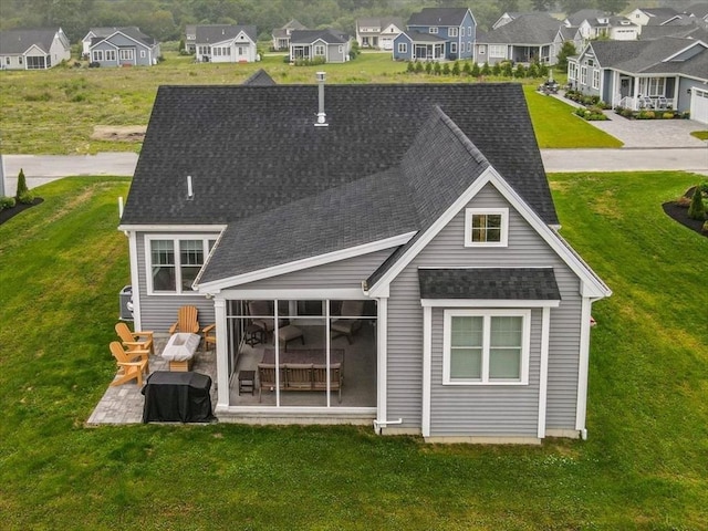 27 Sophia Dr, Rehoboth, MA 02769 - rear view of property featuring a shingled roof, a sunroom, and a residential view