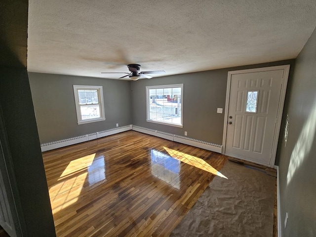 foyer featuring hardwood / wood-style flooring, a baseboard radiator, and a healthy amount of sunlight