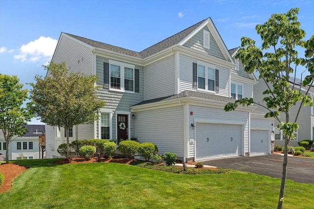 5 Redwood Path Unit 5, Hopkinton, MA 01748 - view of front of house with asphalt driveway, a garage, a front lawn, and a shingled roof