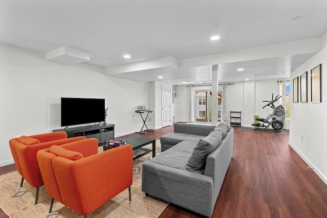 5 Redwood Path Unit 5, Hopkinton, MA 01748 - living room featuring baseboards, dark wood finished floors, recessed lighting, and plenty of natural light