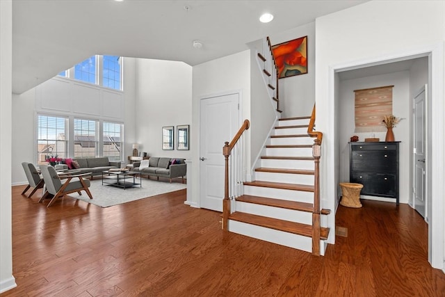 5 Redwood Path Unit 5, Hopkinton, MA 01748 - stairway with wood finished floors, recessed lighting, baseboards, and a towering ceiling