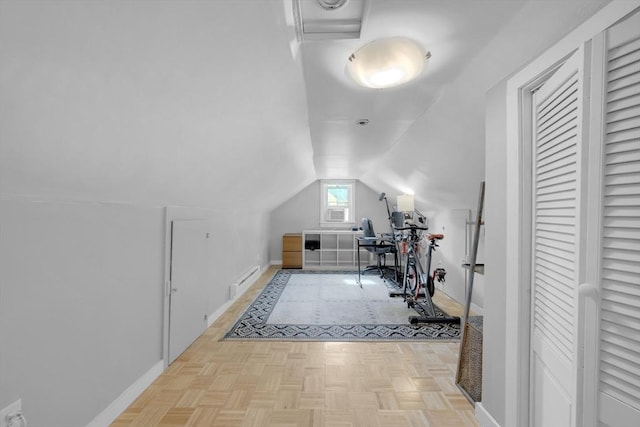 16 Highland Ave, Holden, MA 01520 - office with lofted ceiling, baseboards, and a baseboard heating unit