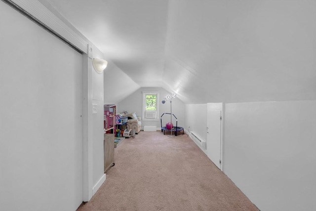 16 Highland Ave, Holden, MA 01520 - game room with a baseboard heating unit, vaulted ceiling, light colored carpet, and baseboards