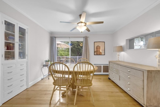 16 Highland Ave, Holden, MA 01520 - dining space with ceiling fan, light wood finished floors, and crown molding