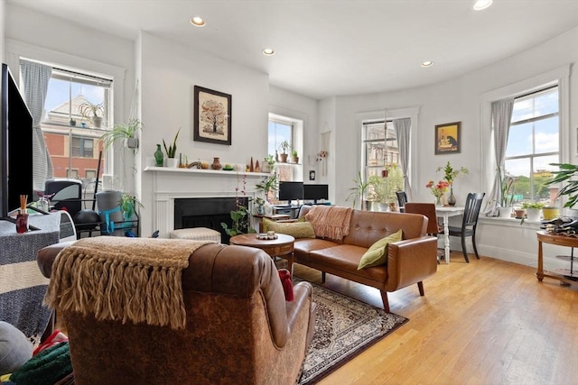 1750 Washington St Unit 2, Boston, MA 02118 - living area featuring light wood-style floors, recessed lighting, a fireplace, and baseboards