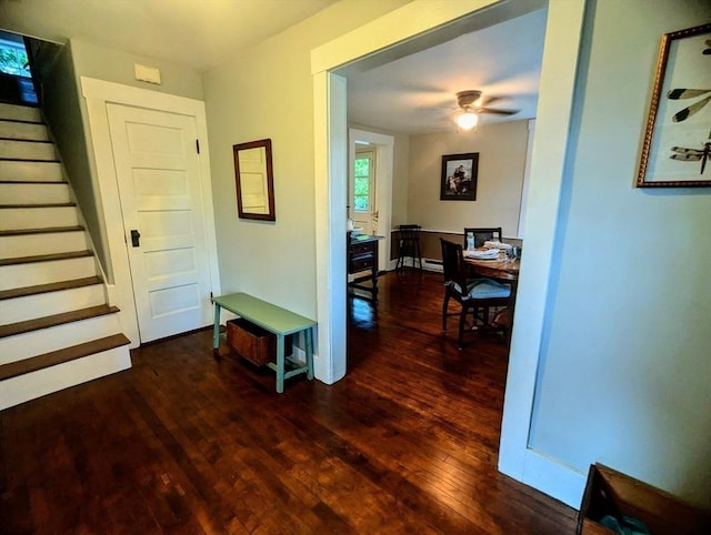 40 Ayer Rd, Shirley, MA 01464 - foyer featuring wood-type flooring, stairs, and ceiling fan