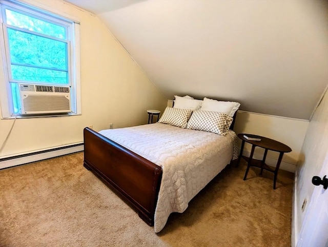 40 Ayer Rd, Shirley, MA 01464 - bedroom featuring carpet floors, lofted ceiling, cooling unit, and a baseboard radiator
