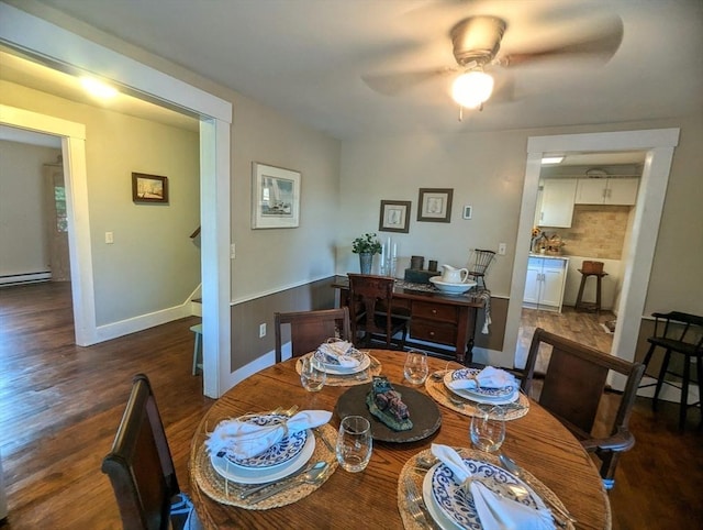 40 Ayer Rd, Shirley, MA 01464 - dining space featuring a ceiling fan, wood finished floors, and a baseboard heating unit
