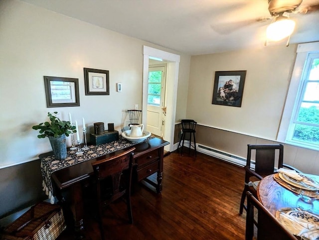 40 Ayer Rd, Shirley, MA 01464 - home office with wood-type flooring, a ceiling fan, and baseboard heating