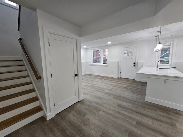 interior space featuring dark hardwood / wood-style flooring, sink, and a healthy amount of sunlight