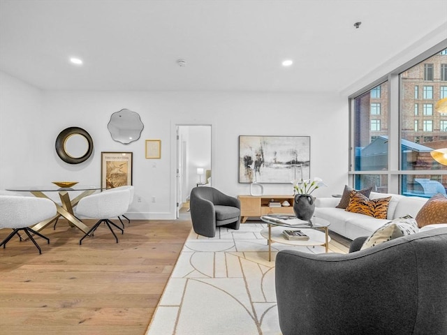 living room with light hardwood / wood-style flooring