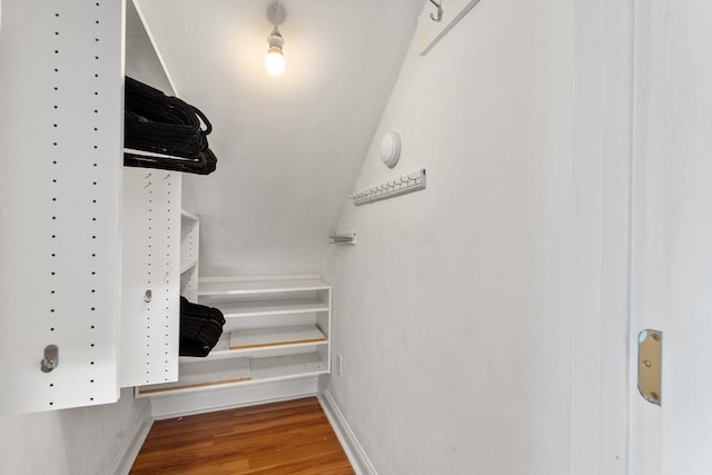 walk in closet with hardwood / wood-style floors