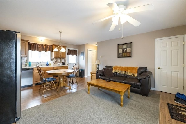 16 Kaveney St, Chicopee, MA 01020 - living area featuring wood finished floors and a ceiling fan