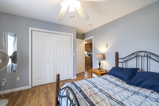 16 Kaveney St, Chicopee, MA 01020 - bedroom with a closet, light wood finished floors, baseboards, and ceiling fan