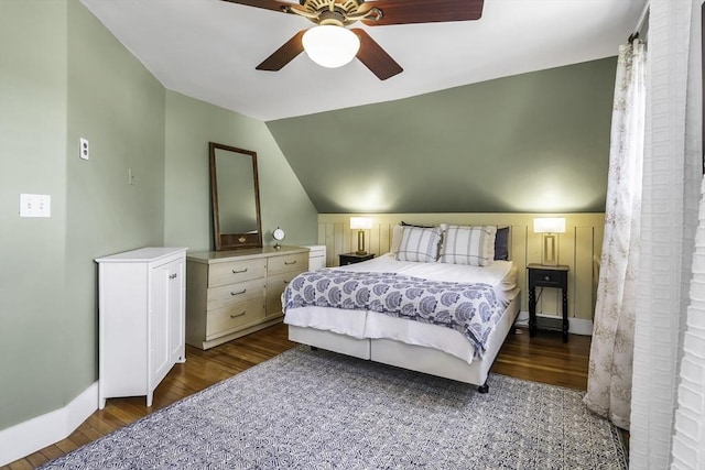 453 Washington St, Gloucester, MA 01930 - bedroom with wood finished floors, ceiling fan, lofted ceiling, and baseboards