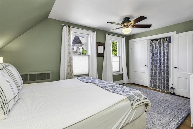 453 Washington St, Gloucester, MA 01930 - bedroom featuring vaulted ceiling, ceiling fan, and a closet