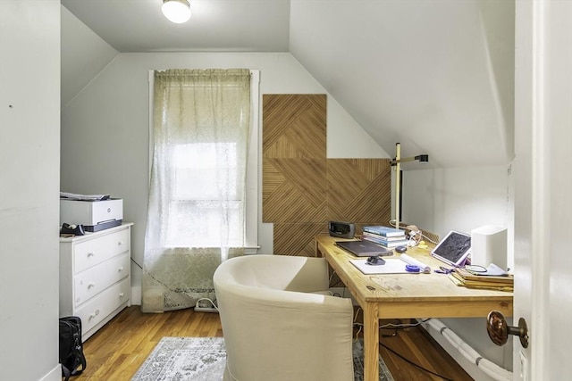 453 Washington St, Gloucester, MA 01930 - home office featuring vaulted ceiling and light wood-type flooring