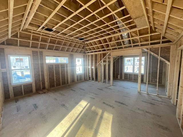 miscellaneous room with lofted ceiling and plenty of natural light