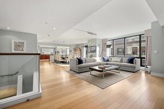 living room with light hardwood / wood-style floors