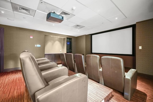 home theater room featuring carpet