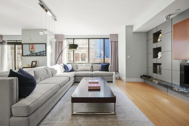 living room with hardwood / wood-style floors