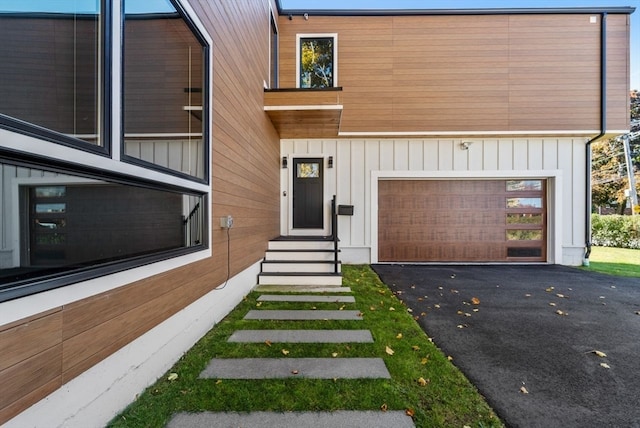 contemporary home featuring a garage