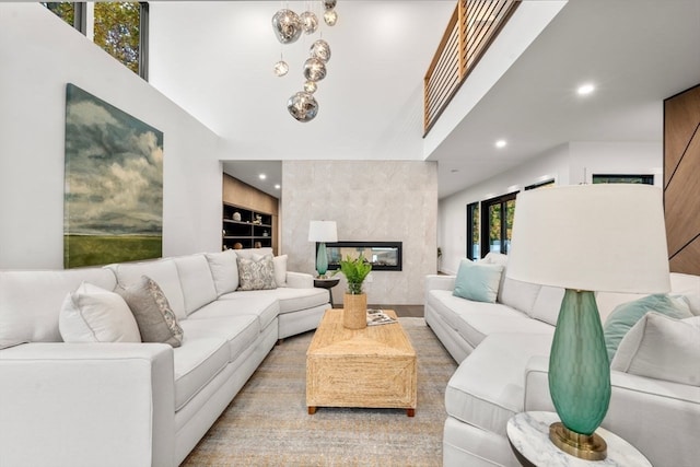 living room with a fireplace