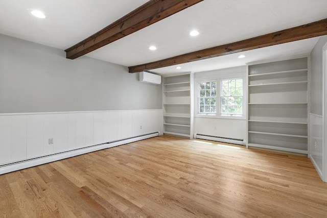 3 Howe St, Medway, MA 02053 - basement featuring baseboard heating, a wall mounted air conditioner, wood finished floors, recessed lighting, and a wainscoted wall