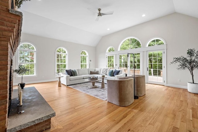 17 Arrowhead Ln, Westborough, MA 01581 - living area with lofted ceiling, light wood-style flooring, ceiling fan, and recessed lighting