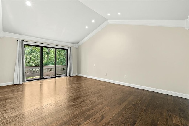 7 Wainwright Rd Unit 55, Winchester, MA 01890 - spare room featuring crown molding, vaulted ceiling, baseboards, dark wood finished floors, and recessed lighting