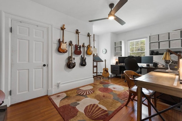 office with ceiling fan and wood finished floors