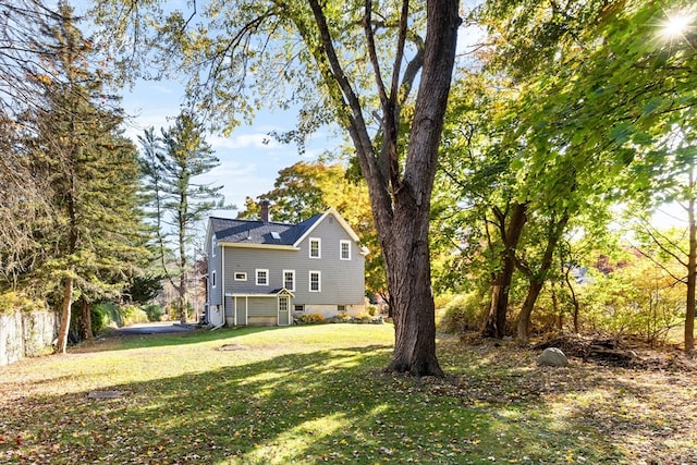 view of yard with a garage