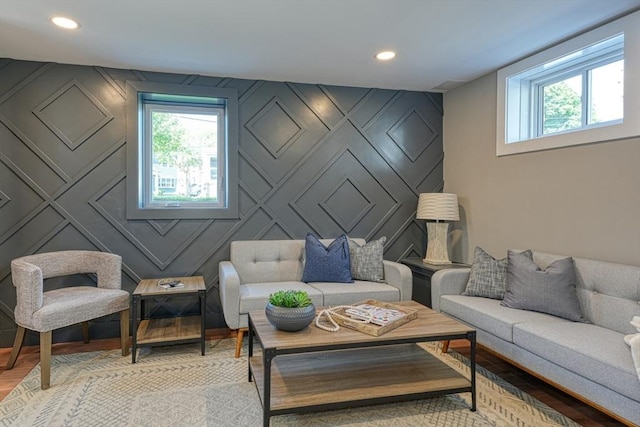 238 Sycamore St Unit 238, Watertown, MA 02472 - living room with plenty of natural light, recessed lighting, light wood-type flooring, and a decorative wall
