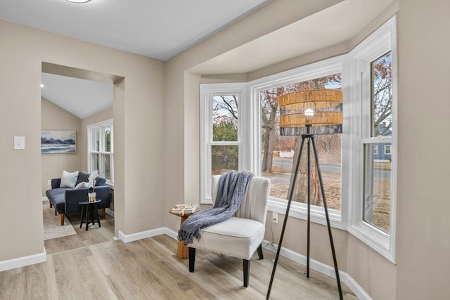 sitting room with light hardwood / wood-style flooring