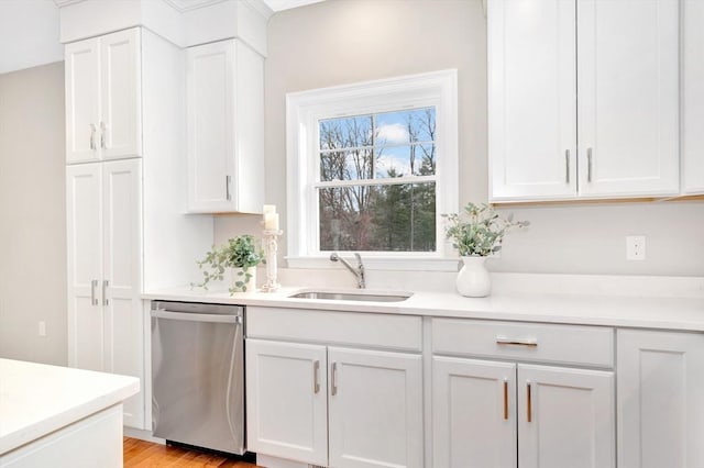 27 Willow Pond Cir Unit 27, Medway, MA 02053 - kitchen featuring dishwasher, a sink, white cabinets, and light countertops