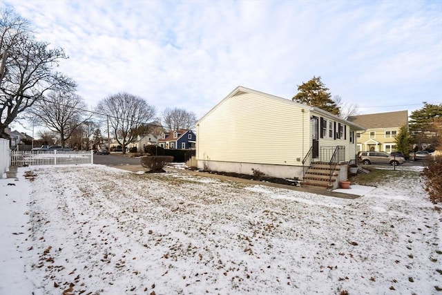 view of snow covered exterior