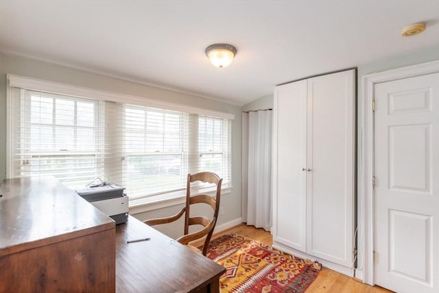6 Willow St, Wellesley, MA 02481 - office area with light wood finished floors, lofted ceiling, and baseboards